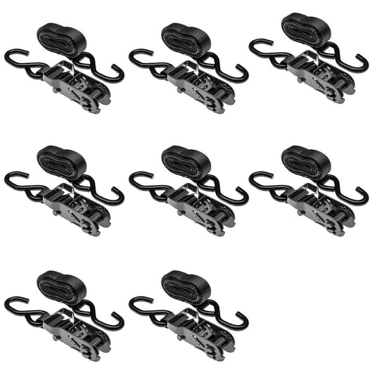 Black Widow Ratchet Tie-Down Straps with S-Hooks (8-Pack) | Model 10RAT-S-8B | 10" x 1" | Capacity 1,000 lb | 4 To 90+ HP | For Motorcycles, ATVs & UTVs