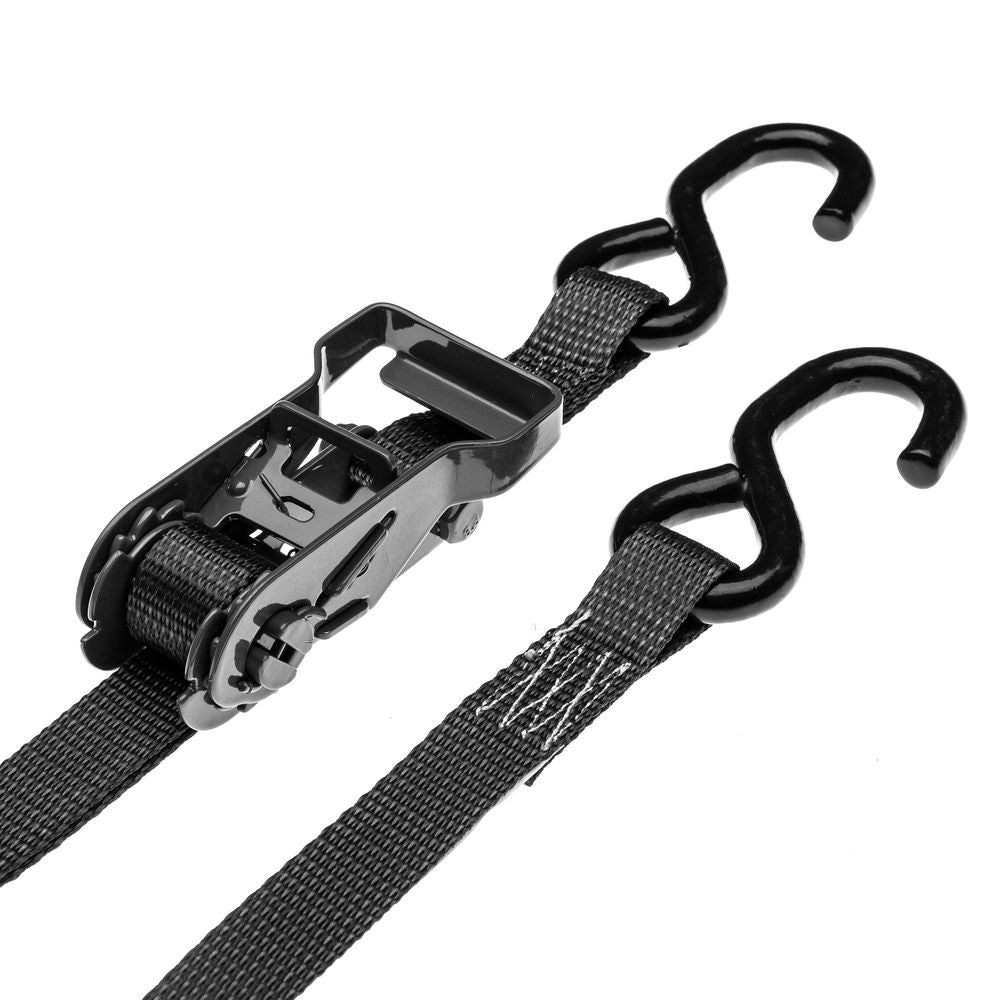 Black Widow Ratchet Tie-Down Straps with S-Hooks (8-Pack) | Model 10RAT-S-8B | 10" x 1" | Capacity 1,000 lb | 4 To 90+ HP | For Motorcycles, ATVs & UTVs