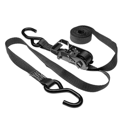 Black Widow Ratchet Tie-Down Straps with S-Hooks (8-Pack) | Model 10RAT-S-8B | 10" x 1" | Capacity 1,000 lb | 4 To 90+ HP | For Motorcycles, ATVs & UTVs