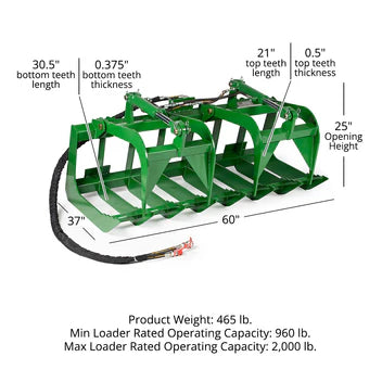 Titan Attachments Economy Root Grapple Bucket | Overall Width 48", 60", & 72" Inches | Horsepower 25-60 HP | For Tractor