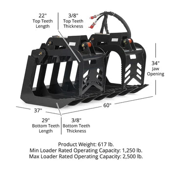 Titan Attachments Root Grapple Bucket | Grade 50 Standard Series | Overall Width 60" & 72" | Hydraulic Flow 11-20 GPM | For Skid Steer