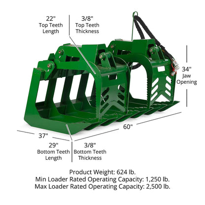 Titan Attachment Root Grapple Bucket | Grade 50 Standard Series | Working Width 60" & 72" inches | Horsepower 40-75 HP | For Tractors