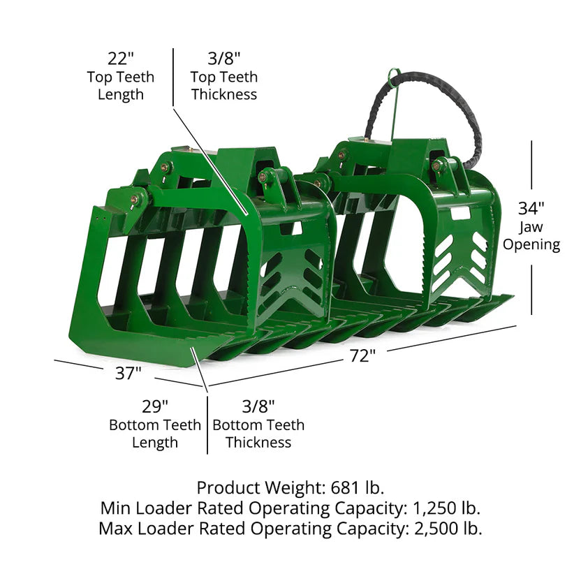 Titan Attachment Root Grapple Bucket | Grade 50 Standard Series | Working Width 60" & 72" inches | Horsepower 40-75 HP | For Tractors