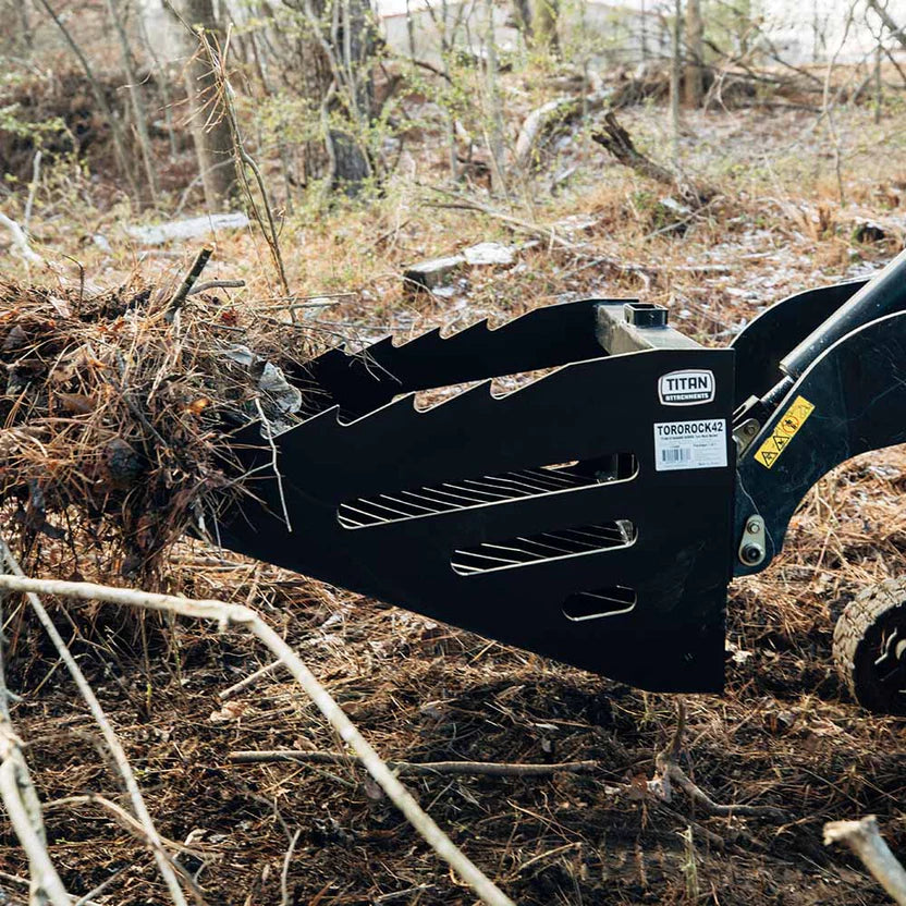 Titan Attachments Skeleton Rock Bucket With Teeth | 40.5" Width | 2.5" Tine Spacing | Oil Flow 8–13 GPM | For Mini Skid Steers