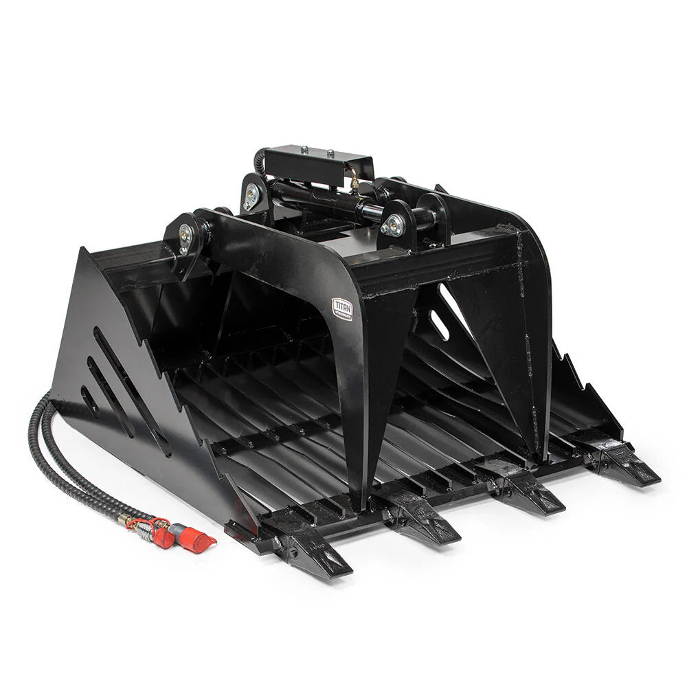 Titan Attachments Skeleton Rock Grapple Rake | Overall Width 40.5" inches | Hydraulic Flow 11-20 GPM | For Mini Skid Steer