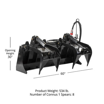 Titan Attachment Manure Tine Grapple Bucket | Overall Width 60" & 72" inches | Hydraulic Flow 11-20 GPM | For Skid Steer