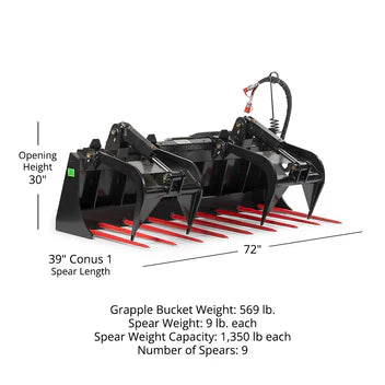 Titan Attachment Manure Tine Grapple Bucket | Overall Width 60" & 72" inches | Hydraulic Flow 11-20 GPM | For Skid Steer