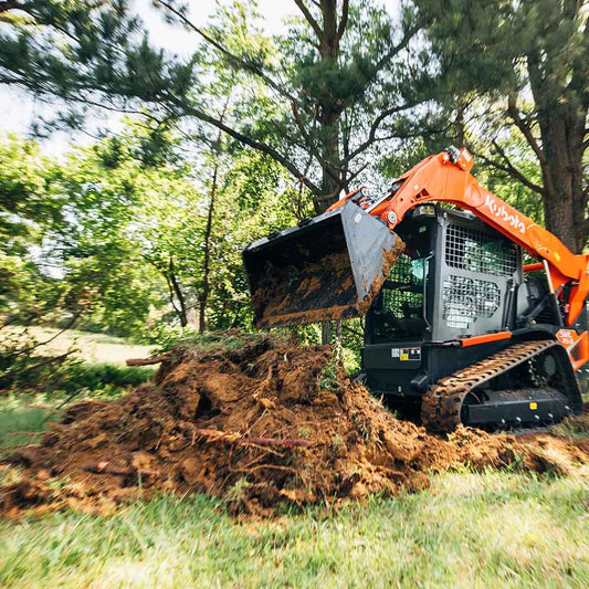 Titan Attachments Dirt Bucket | Reinforced 3/16" Steel | 60"–84" Width | 370–700 lb | 12–25 GPM Oil Flow | For Skid Steers