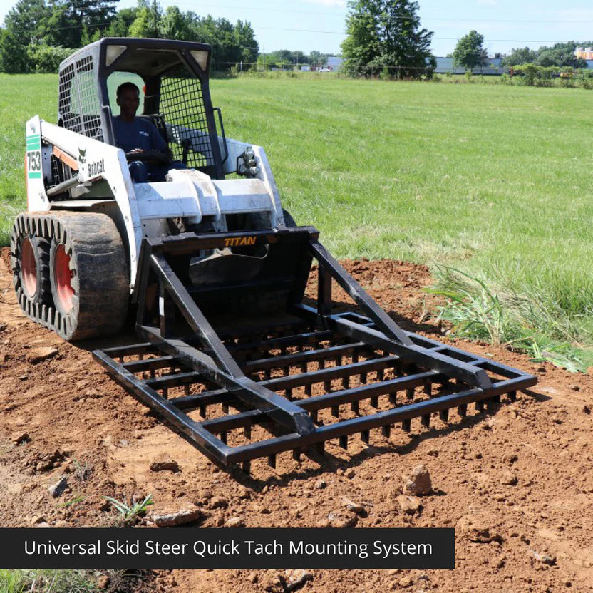 Titan Attachments Terra Monster Dirt Grader & Leveler | 72″ Width | 84 Offset Steel Teeth | 565 lb | 12–25 GPM | For Skid Steers