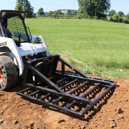 Titan Attachments Terra Monster Dirt Grader & Leveler | 72″ Width | 84 Offset Steel Teeth | 565 lb | 12–25 GPM | For Skid Steers