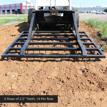 Titan Attachments Terra Monster Dirt Grader & Leveler | 72″ Width | 84 Offset Steel Teeth | 565 lb | 12–25 GPM | For Skid Steers