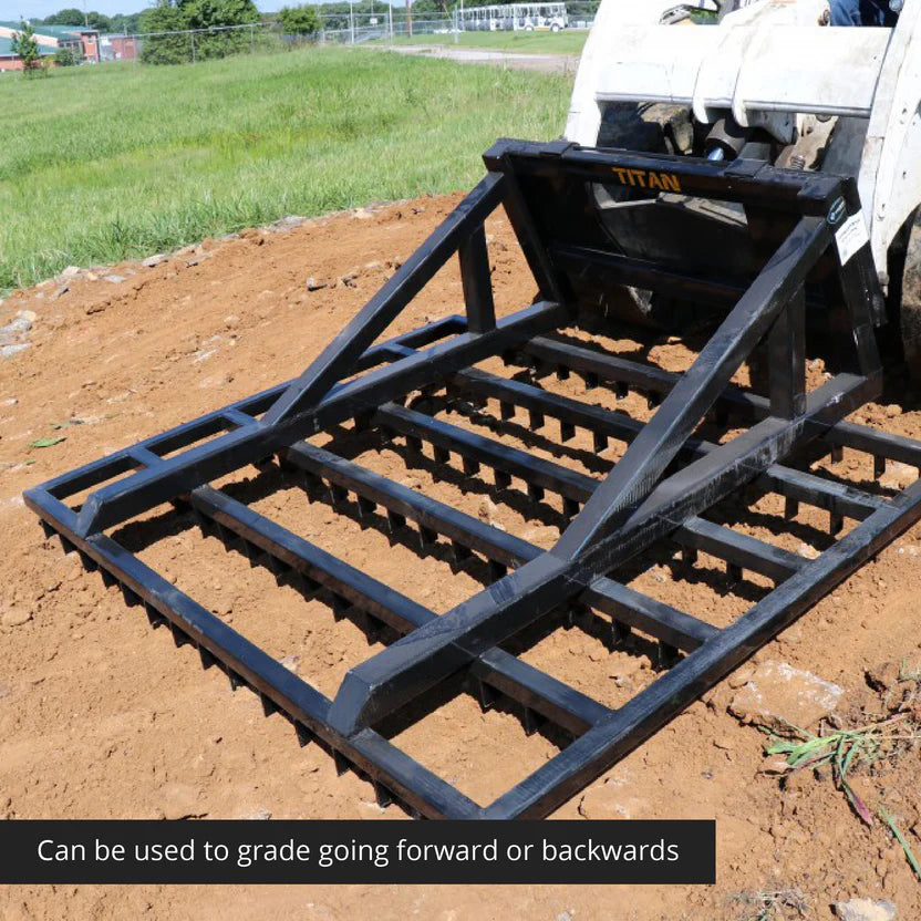 Titan Attachments Terra Monster Dirt Grader & Leveler | 72″ Width | 84 Offset Steel Teeth | 565 lb | 12–25 GPM | For Skid Steers