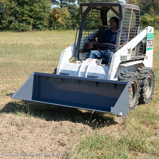 Titan Attachments Dirt Bucket | Bolt-On 1″ Edge | 5′–6′ Widths | 360–410 lb | Oil Flow Range 15–25 GPM | For Skid Steers