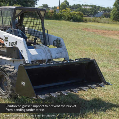 Titan Attachments Dirt Bucket | 6″ Bolt-On Teeth | 72″–84″ Width | 0.5–⅔ Cu. Yd | 16–25 GPM | 2,645–3,200 lb Load | For Skid Steers