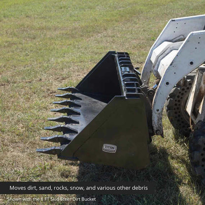 Titan Attachments Dirt Bucket | 6″ Bolt-On Teeth | 72″–84″ Width | 0.5–⅔ Cu. Yd | 16–25 GPM | 2,645–3,200 lb Load | For Skid Steers
