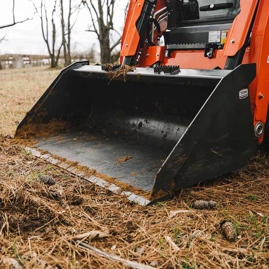Titan Attachments Low Profile Dirt Bucket | Grade 50 Steel | 60"–72" Width | 15.5–18.5 cu ft | 12–25 GPM Oil Flow | For Skid Steers