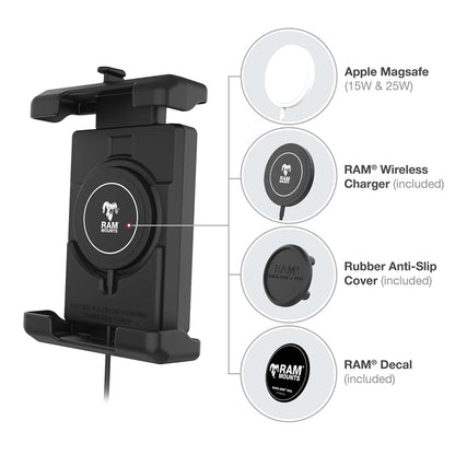 Ram Mount RAM Quick-Grip Pro XL w/Ball  Qi2 15W Wireless Charger [RAM-HOL-PD7B-W2MU]