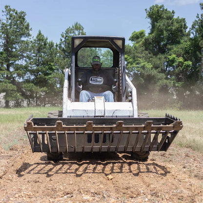 Titan Attachments Skeleton Rock Bucket | 0.5″ Tines | 60″–72″ Width | 600–670 lb | 4″ Debris Sifting Gap | Oil Flow Range 10–20 GPM | For Skid Steers