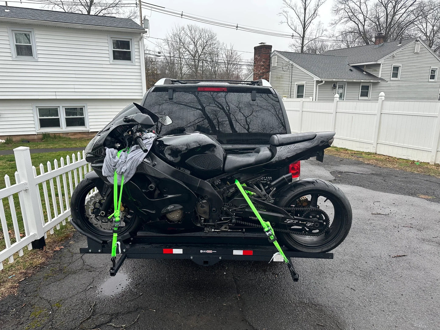 Black Widow Heavy Duty Motorcycle Carrier | Model MCC-600 | Track Size 79" x 7.75" | Capacity 600 lb | For Class III & IV Hitches