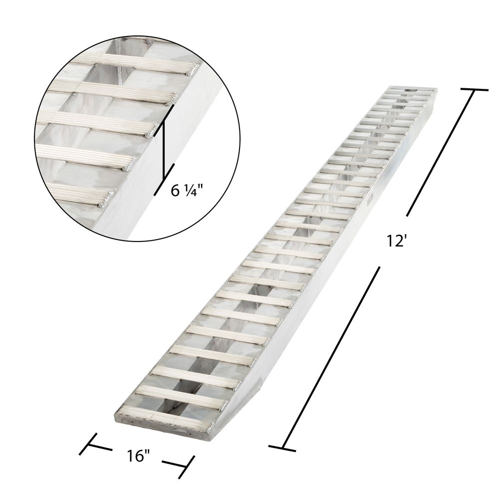 Heavy Duty Ramps Heavy Equipment Loading Ramps | Model 12-16-144-05-S | Size 12' L x 16" W | 12,000 lb per Axle Capacity | Horsepower 23 To 45 HP | For Trailers with 36" To 42" Rise