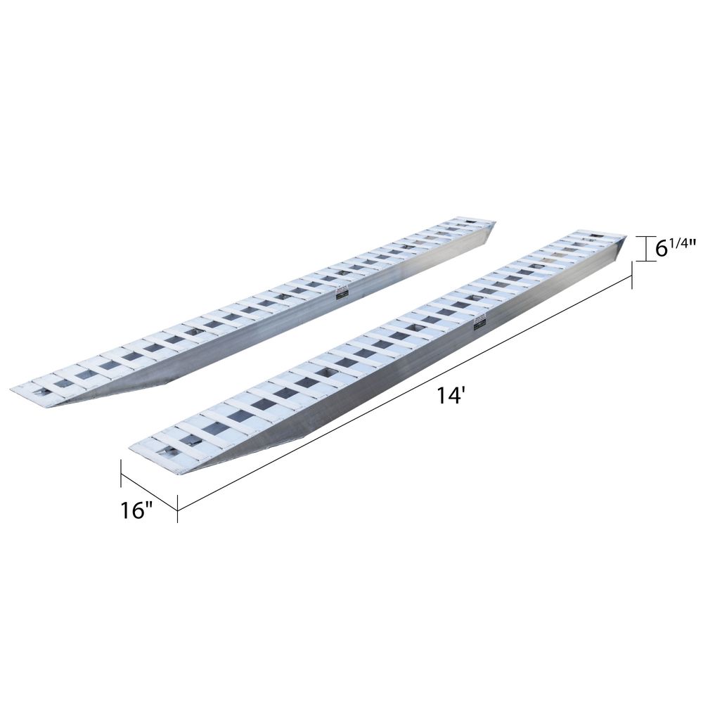 Heavy Duty Ramps Aluminum Car Trailer Ramps | Model 12-16-168-02 | Size 14' L x 16" W | 12,000 lb. Per Axle Capacity | Horsepower 23 HP | For Trailers, Trucks & Equipment Hauling