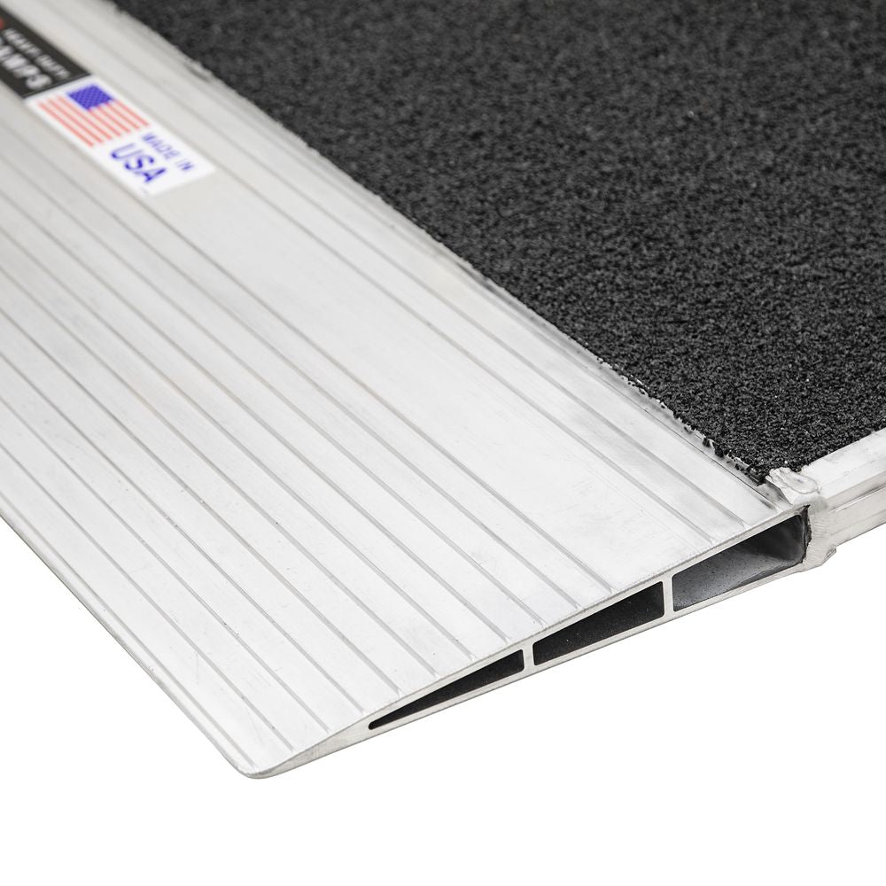 Heavy Duty Ramps Grit-Coat Aluminum Shipping Container Ramp | Model 12-63-048-06-Grit | Size 48" L x 63" W | Capacity 12,000 lb | Horsepower 23 HP | For Shipping Container Lips