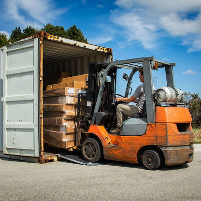 Heavy Duty Ramps Grit-Coat Aluminum Shipping Container Ramp | Model 12-63-060-06-Grit | Size 60" L x 63" W | Capacity 12,000 lb | Horsepower 23 HP | For 5.75"–8" H Lip Shipping Containers