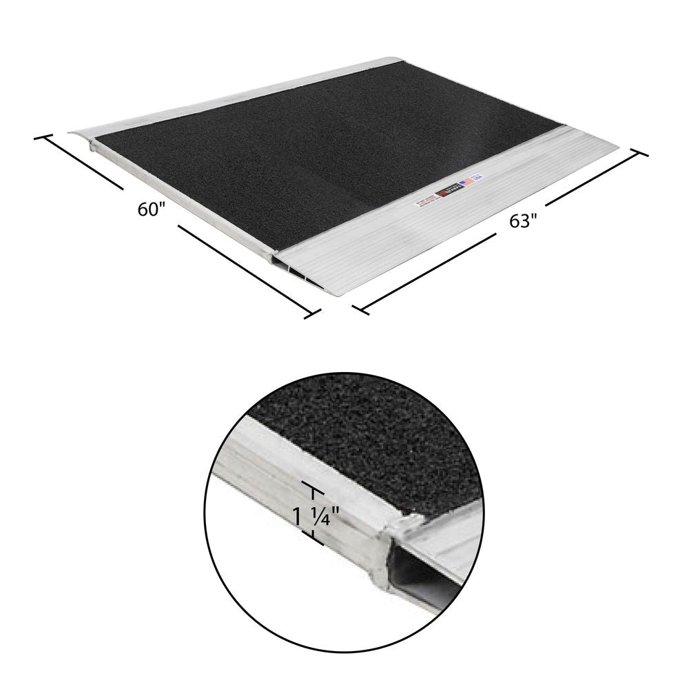 Heavy Duty Ramps Grit-Coat Aluminum Shipping Container Ramp | Model 12-63-060-06-Grit | Size 60" L x 63" W | Capacity 12,000 lb | Horsepower 23 HP | For 5.75"–8" H Lip Shipping Containers