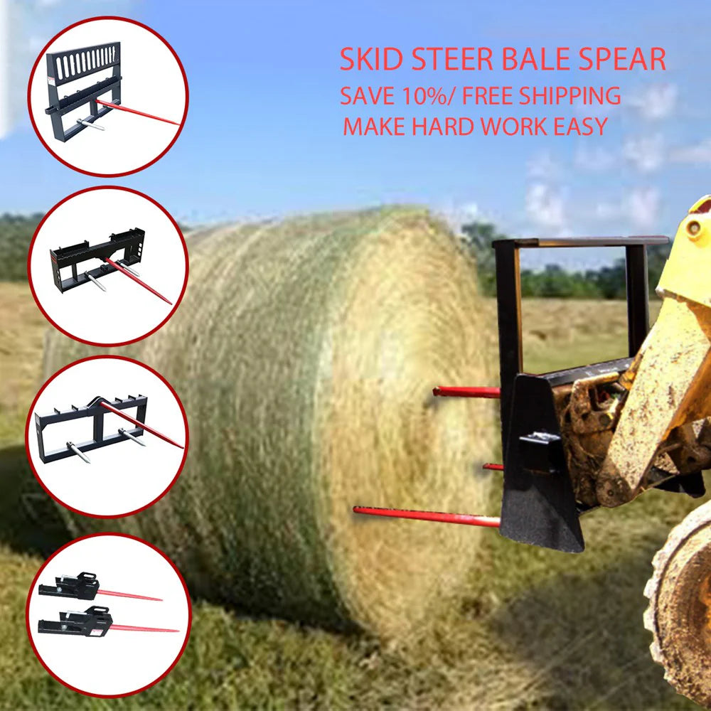 Landy Attachments HD Pallet Forks & Hay Spear Combo | Width 48" | 8-30+ GPM | For Skid Steers