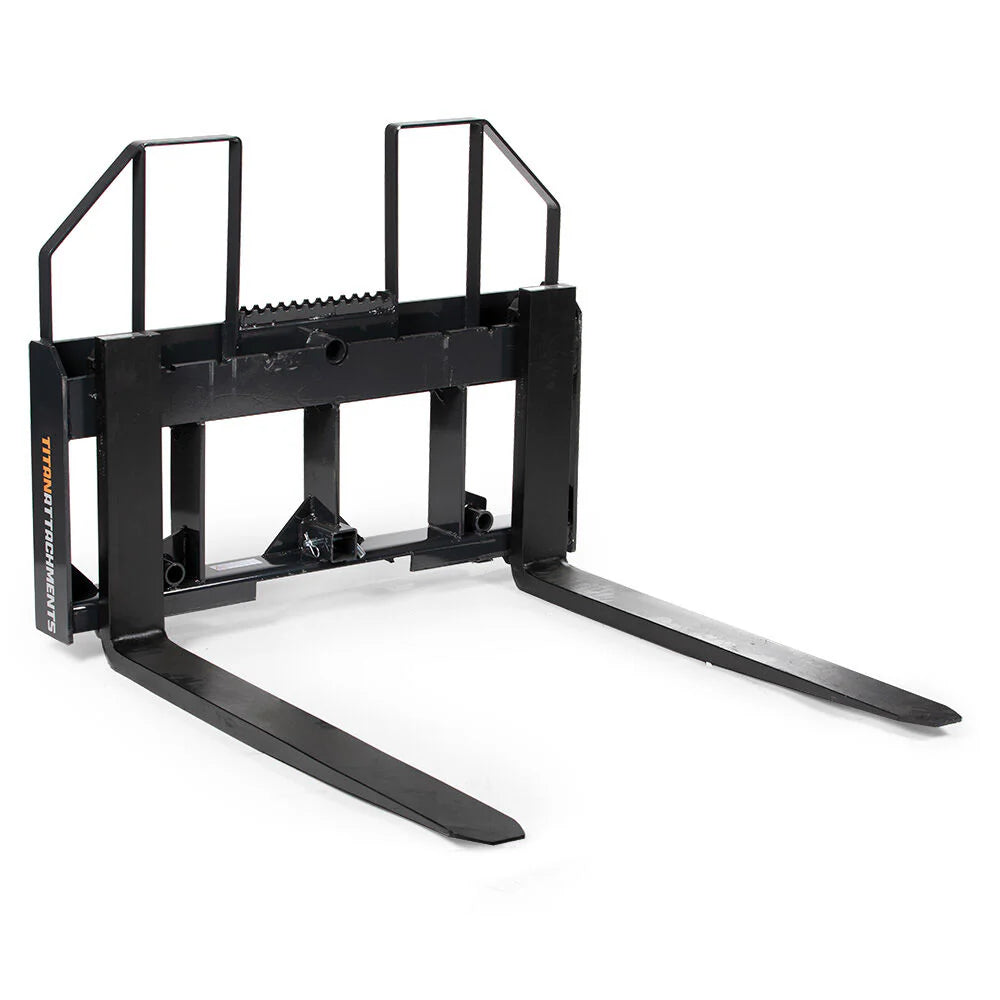 Titan Attachments Class 3 Step-Through Pallet Fork | 7,500 lb Frame | 48″–72″ Fork Blades | Oil Flow 10–25 GPM | For SSQA Skid Steers