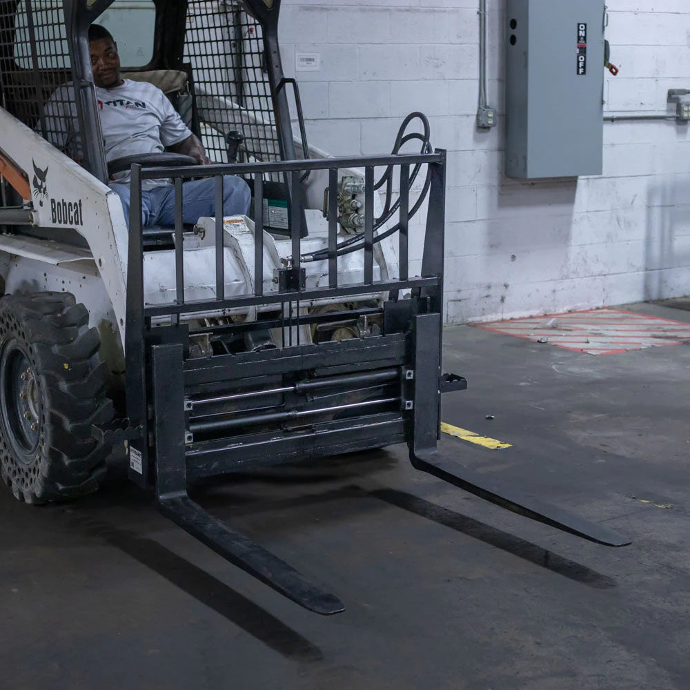 Titan Attachments Hydraulic Pallet Fork | 36″–60″ Blades | 8″–40″ Spread | 4,000 lb Capacity | SSQA Compatible | 10–25 GPM | For Skid Steers