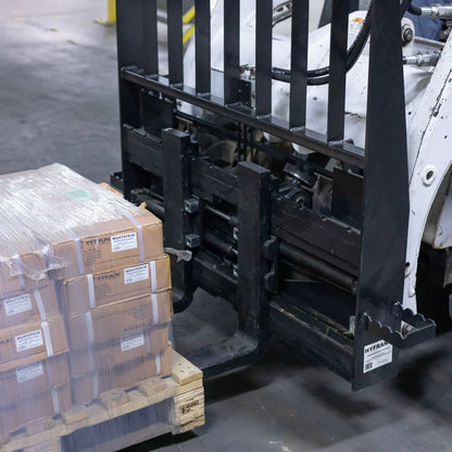 Titan Attachments Hydraulic Pallet Fork | 36″–60″ Blades | 8″–40″ Spread | 4,000 lb Capacity | SSQA Compatible | 10–25 GPM | For Skid Steers