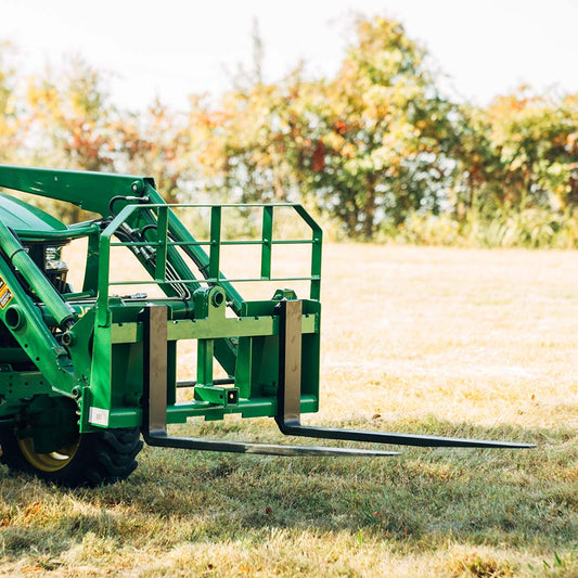 Titan Attachments Pro Series Pallet Fork Frame | 6,000 lb Frame | 36″–60″ Class II Blades | Hay Spear Sleeves + 2″ Hitch | 45–90 HP | For Tractors
