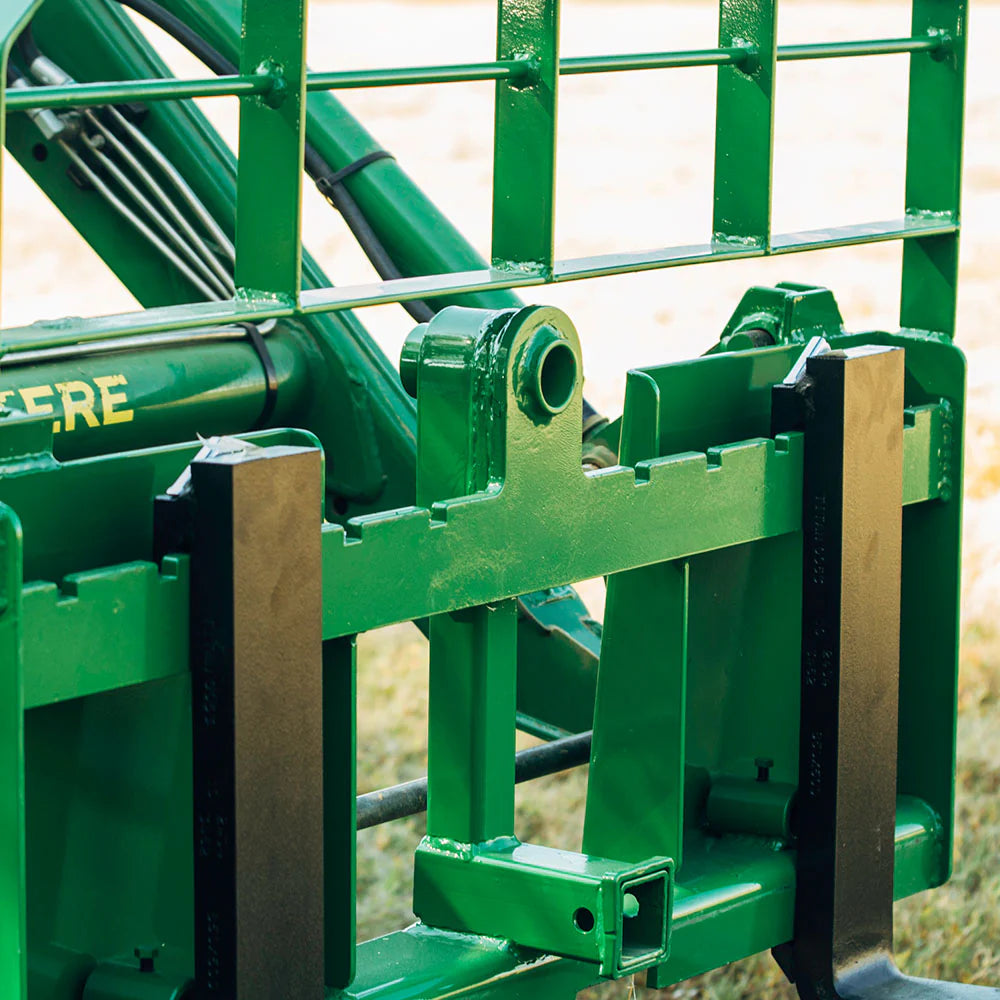 Titan Attachments Pro Series Pallet Fork Frame | 6,000 lb Frame | 36″–60″ Class II Blades | Hay Spear Sleeves + 2″ Hitch | 45–90 HP | For Tractors
