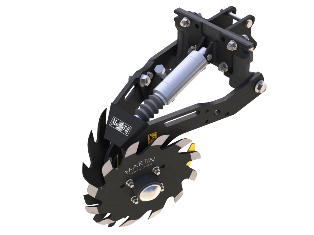 Martin-Till 1345 Floating Row Cleaner | 13" Spike or Razor Wheels | 45° Heavy-Duty Frame | For JD, Kinze, White, Harvest, Case IH 2000