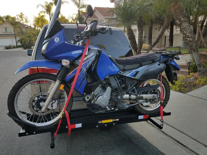 Black Widow Heavy Duty Motorcycle Carrier | Model MCC-600 | Track Size 79" x 7.75" | Capacity 600 lb | For Class III & IV Hitches