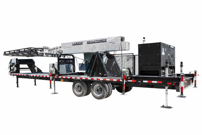 Larson Electronics 97' Hydraulic Megatower™ Light Plant - 33' Trailer - (20) 500W LED Fixtures - 20KW Genset w/ 110 Gal