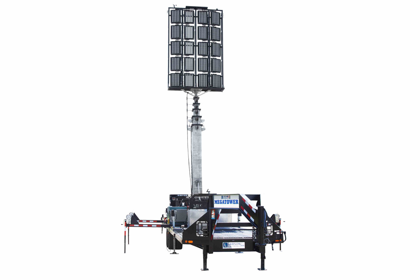 Larson Electronics 112' Hydraulic Megatower™ Light Plant - 33' Trailer - (20) LED Lamps - 20KW Genset - Auto Retract