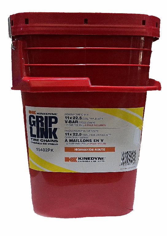 Kinedyne Grip Link Tire Chains | 15402PK | Tire Size 11 x 22.5 | Dual-Triple V-Bar Cross Chain | For Heavy-Duty Highway Truck Drive Tires & Extreme Winter Traction