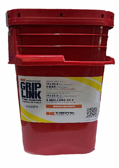 Kinedyne Grip Link Tire Chains | 15402PK | Tire Size 11 x 22.5 | Dual-Triple V-Bar Cross Chain | For Heavy-Duty Highway Truck Drive Tires & Extreme Winter Traction