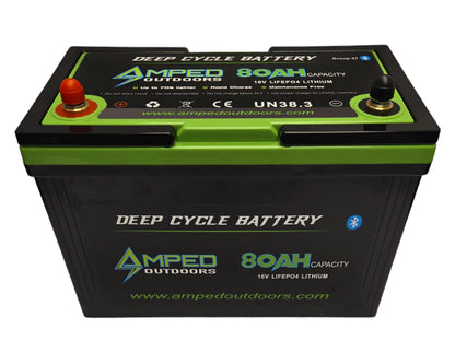 Amped Outdoors LiFePO4 Battery | Nominal Capacity 80Ah | Nominal Voltage 16V | With On board Charger