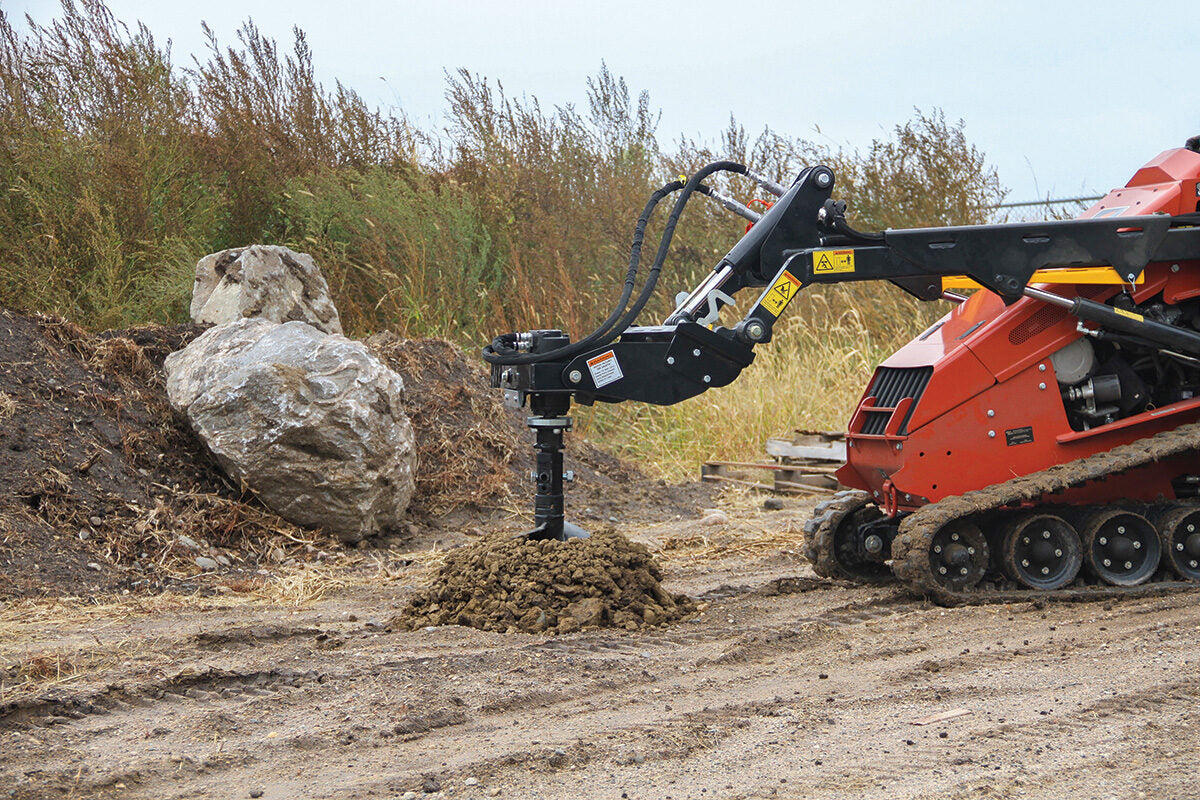 Erskine Mini Earth Auger | Models Mini, 11PD, 14PD & 18PD | Wide 24" To 36" | 6–25 GPM | For Mini Skid Steers & Compact Loaders