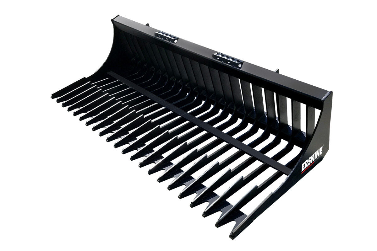 Erskine Skeleton Rock Bucket | Models 60”–84” | Grade 50 Steel | 378–740 lb | 8 To 30+ GPM | For Skid Steers & Loaders