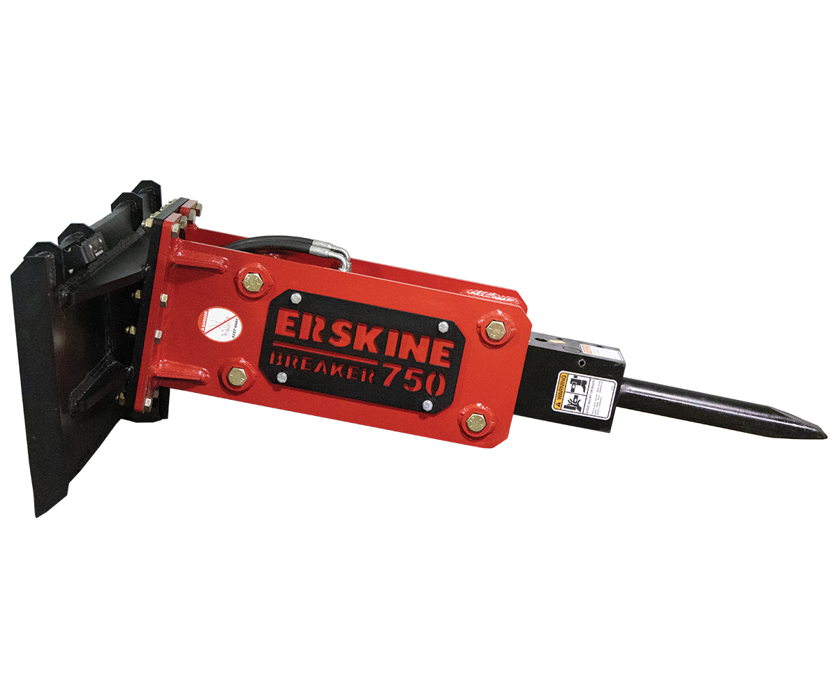 Erskine Hydraulic Breaker | Model 750 & 1150 | Diameter 2.7" To 3" | 10–25 GPM | 3.75-5 Tons | For Skid Steers & Excavators