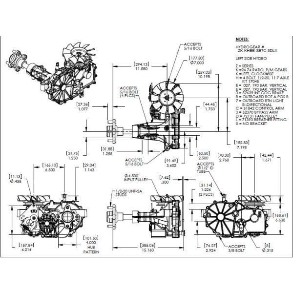 Hydro-Gear Commercial Hydrostatic Transmission | 3100 & 2800 Series | Deck Size 48"-60" | Horsepower 15–30 HP | For Zero-Turn Mowers