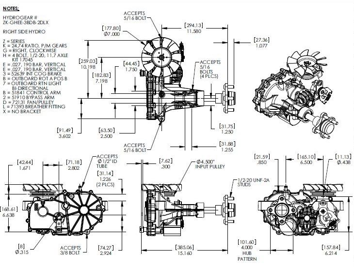 Hydro-Gear Commercial Hydrostatic Transmission | 3100 & 2800 Series | Deck Size 48"-60" | Horsepower 15–30 HP | For Zero-Turn Mowers