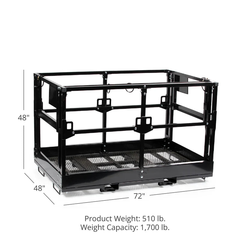 Titan Attachments Man Basket | 72"–116" Width | Platform Depth & Width 4'x6'–4'x9'8" | Fork Pockets 2.5"x6.25" | Machine Size 6–12 Ton (13,000–26,000 lbs) | For Telehandler