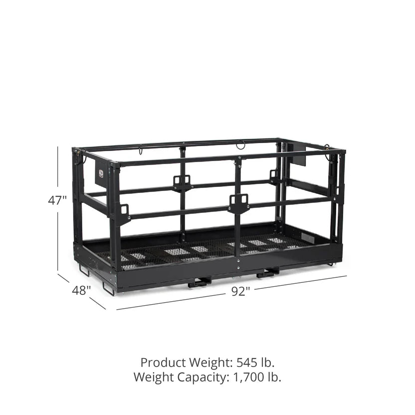Titan Attachments Man Basket | 72"–116" Width | Platform Depth & Width 4'x6'–4'x9'8" | Fork Pockets 2.5"x6.25" | Machine Size 6–12 Ton (13,000–26,000 lbs) | For Telehandler