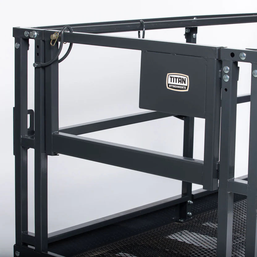 Titan Attachments Man Basket | 72"–116" Width | Platform Depth & Width 4'x6'–4'x9'8" | Fork Pockets 2.5"x6.25" | Machine Size 6–12 Ton (13,000–26,000 lbs) | For Telehandler