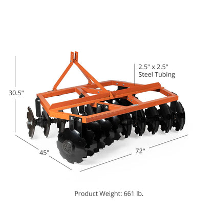 Titan Attachments Disc Harrow | 3 Point Hitch | 4'–6' Working Width | 16" Notched Discs | 425–661 lbs | For Tractors